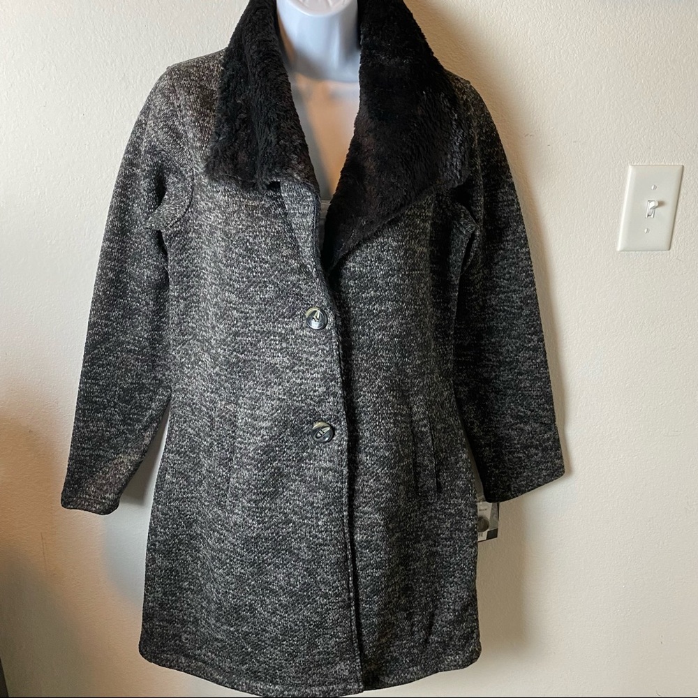 Steve Madden Charcoal Heather Faux Fur Fleece Coat